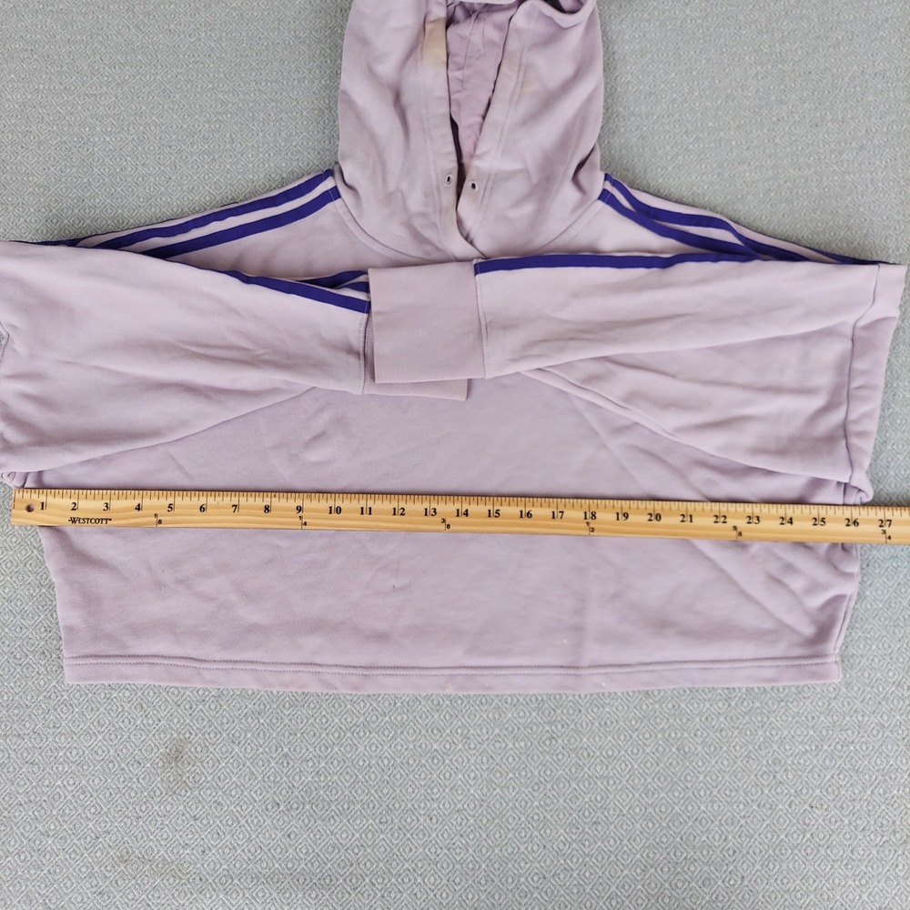 Adidas Hoodie Womens Small Purple Originals Cropped 3-Stripe Trefoil Sweatshirt - Picture 3 of 5